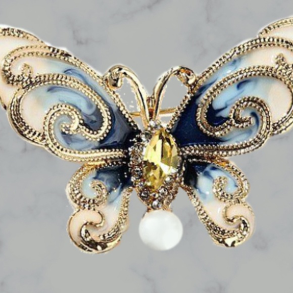 Blue Butterfly Brooch With Enamel, Crystals, Rhinestones, Faux Pearl - NWT - Picture 5 of 7